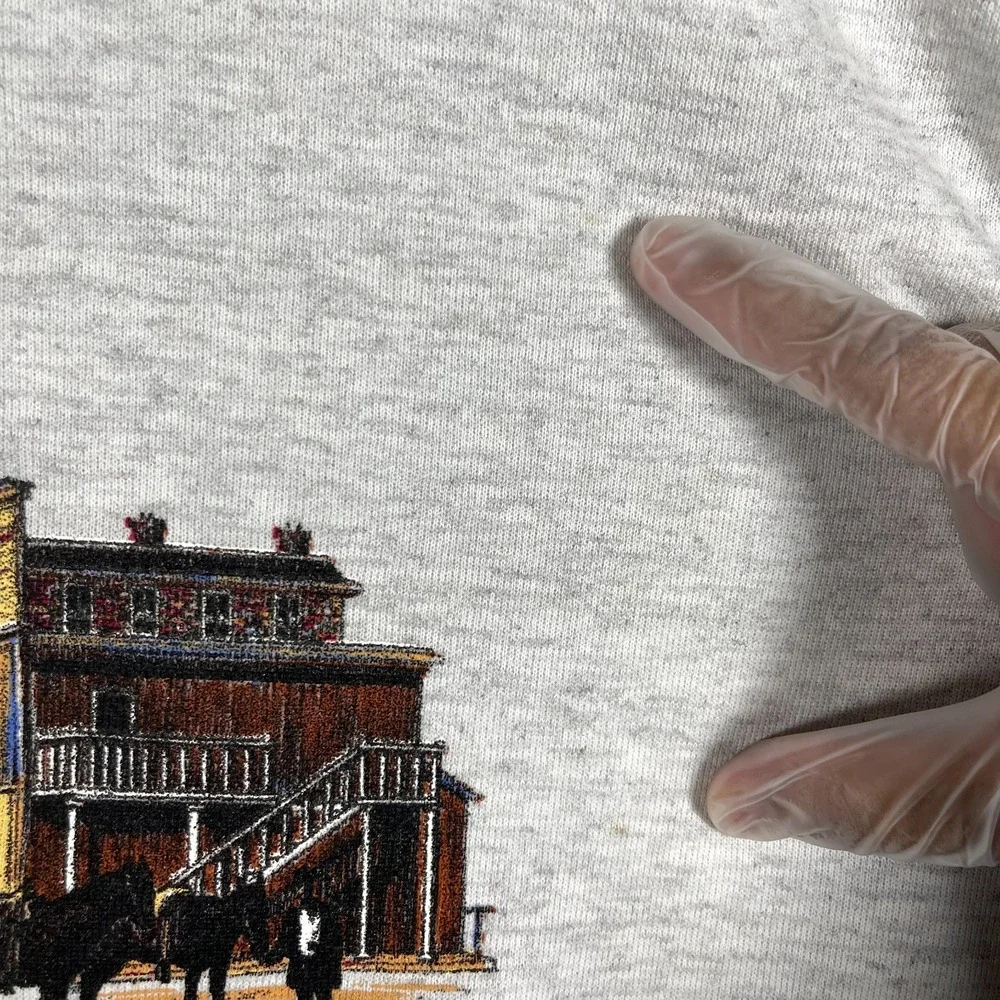 Vintage 90s Signal Sports Cowboy Wild West Town Sweatshirt Light Gray Size Large